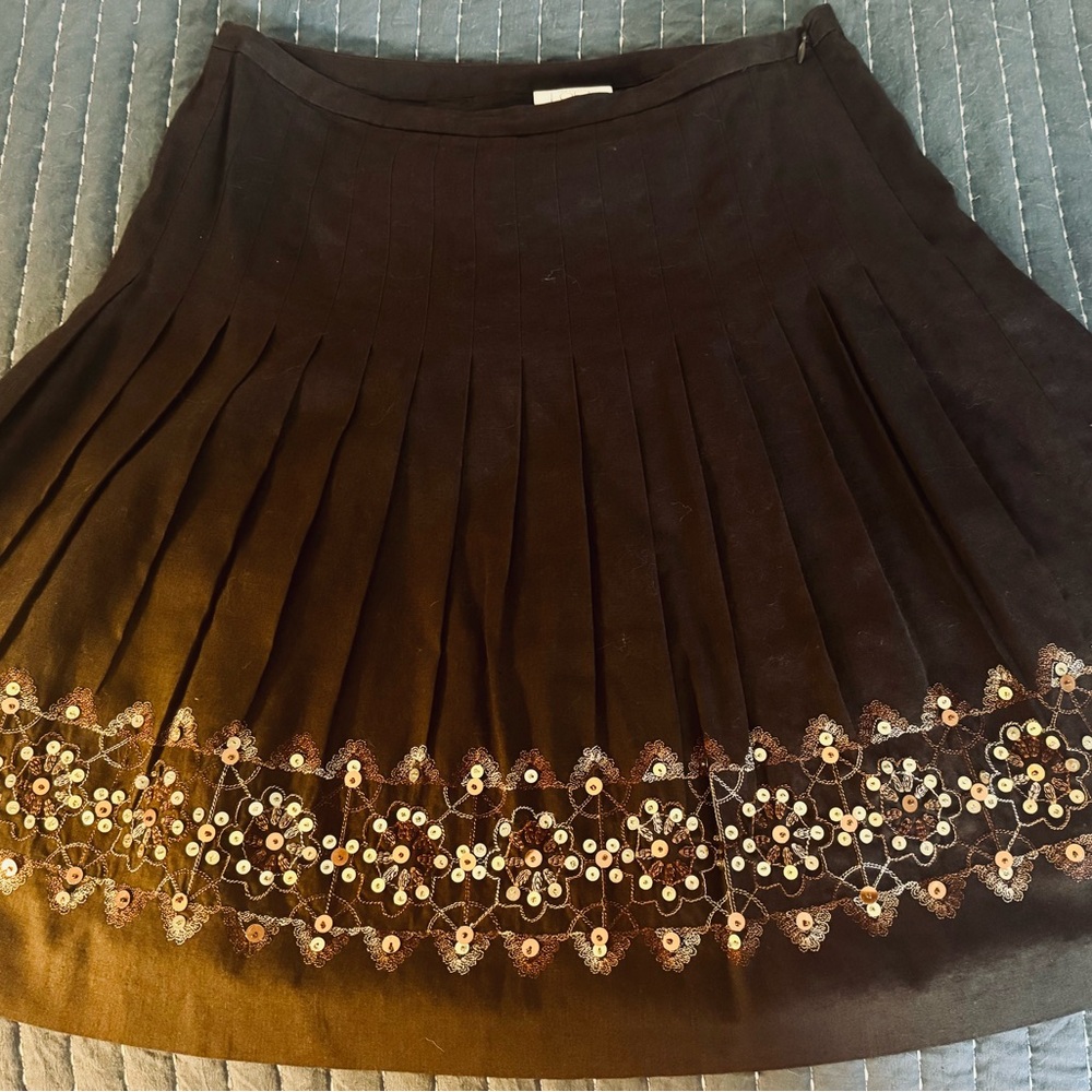 LOFT Brown Cream Mini Skater Skirt